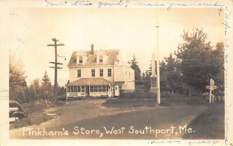 West Southport ME Pinkham's Store RPPC Postcard