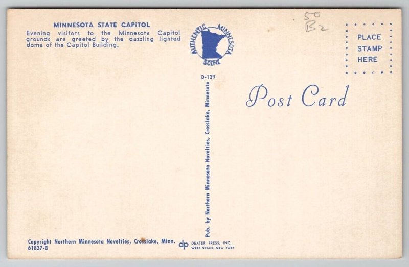 Minnesota State Capitol By Night Postcard D37