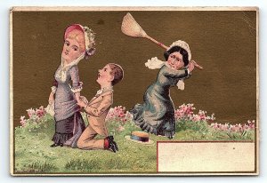 1880 PRETTY LADY COURTING VICTORIAN MAN JEALOUS WOMAN VICTORIAN TRADE CARD Z4120