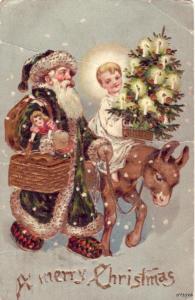 EMBOSSED SANTA GREEN ROBE ANGEL BURRO