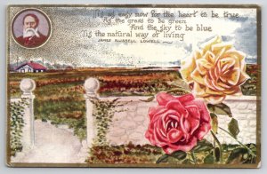 Greeting Old Poem Poet James Russell Lowell Green Grass Blue Sky  Postcard I29