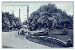 1908 Welcome To Water Works Garden Park Detroit Michigan MI Antique Postcard