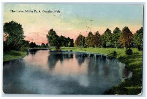1915 The Lake Miller Park Trees Scene Omaha Nebraska NE Posted Sunset Postcard