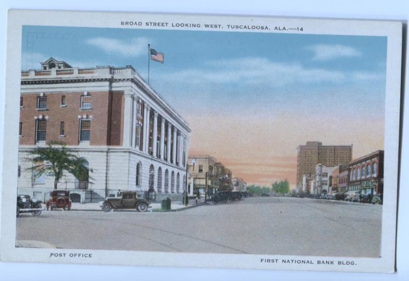 Postcard Broad Street Looking West Tuscaloosa AL