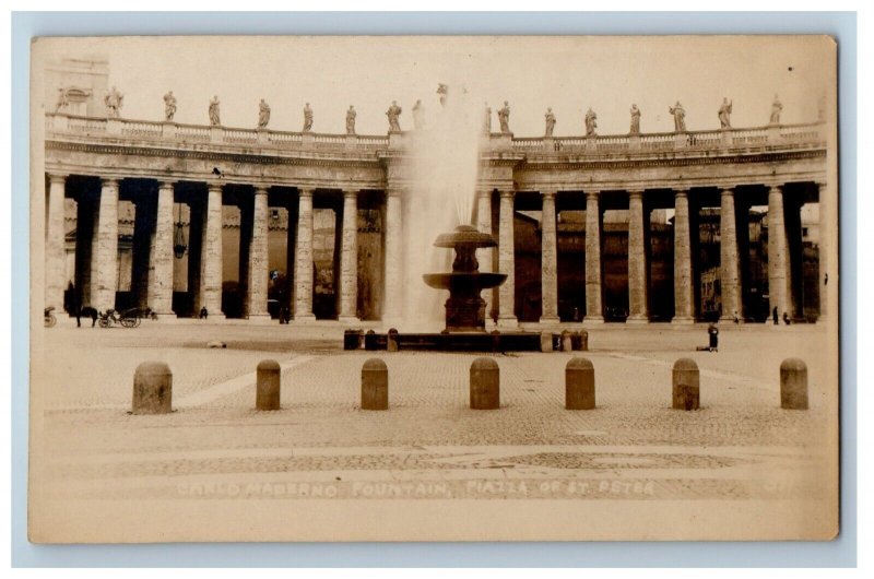 c1920's Carlo Maderno Fountain Piazza Of St. Peter RPPC Photo Vintage Postcard 