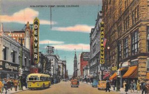 Sixteenth Street Bus Walgreen Drug Store Theaters Denver Colorado linen postcard