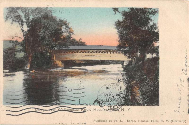 Hoosick Falls New York Walloomsac River Bridge Antique Postcard K103628