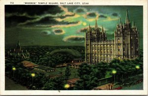 Vtg Salt Lake City Utah UT Mormon Temple Square 1930s Linen Postcard