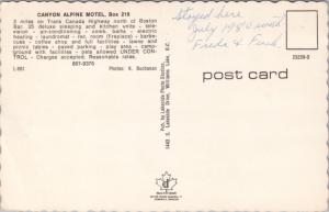 Canyon Alpine Motel Boston Bar BC British Columbia Vintage Postcard D38 *As Is