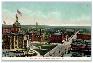1908 View Top Big White Store Exterior Building Peoria Illinois Vintage Postcard