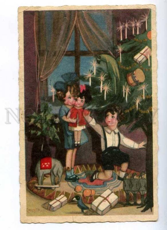 189602 ART DECO X-mas NEW YEAR Kids by CHIOSTRI Vintage PC