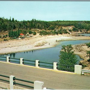 c1960s Ingonish Cape Breton NS Postcard Beach Picnic Area Cabot Trail Bridge