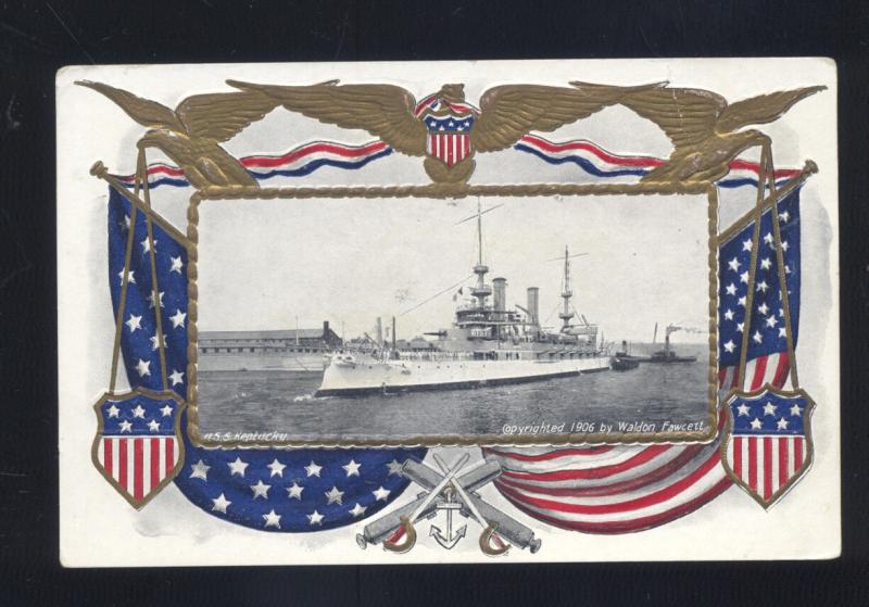 U.S. NAVY BATTLESHIP SHIP USS KENTUCKY WALDON FAWCETT OLD MILITARY POSTCARD