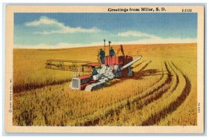 c1940 Greetings From Farm Field Harvesting Miller South Dakota Vintage Postcard