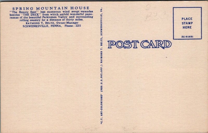 Postcard The Deck Spring Mountain House Schwenksville PA