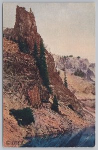 State View~Crater Lake Oregon~Harp Rock & Shore Line~Vintage Postcard