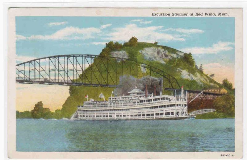 Paddle Steamer Red Wing Minnesota 1941 postcard