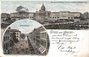 BUNDESGASSE & PARLIMENT BERN SWITZERLAND TO USA MULTI-VIEW POSTCARD 1901