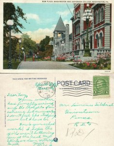 WASHINGTON PA NEW PLAZA WASHINGTON & JEFFERSON COLLEGE 1936 VINTAGE POSTCARD