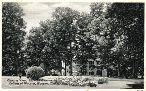 Vintage Postcard Campus View Showing Gymnasium College of Wooster Ohio OH