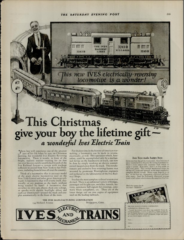 1924 Ives Toy Trains Christmas Gift For Boy Vintage Print Ad 3941