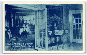 VILLA  ACUNA, Mexico ~ Roadside Interior MRS CROSBY'S CAFE c1930s Postcard