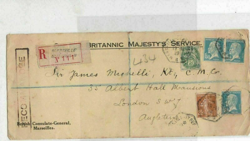 France 1920 Regd On His Britannic Majestys Service Multipe Stamps Card Ref 31952 