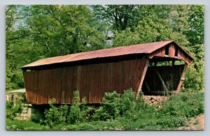 Tunnel of Love Covered Bridge Over Shade Creek in Ohio Vintage Postcard 0045