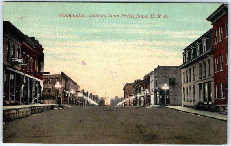 c1900s Iowa Falls, IA Washington Ave Downtown Litho Photo Postcard Main St A84