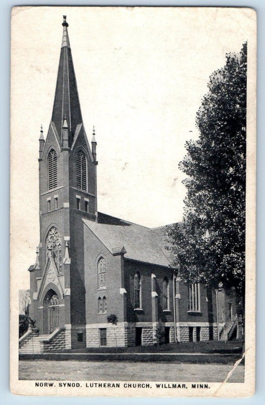 1919 Norwegian Synod Building Tower Lutheran Church Willmar Minnesota Postcard