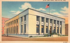 Vintage Postcard 1930's United States Post Office Fond Du Lac Wisconsin