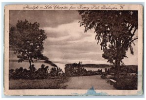 1939 Moonlight Lake Champlain Battery Park Trees Burlington Vermont VT Postcard