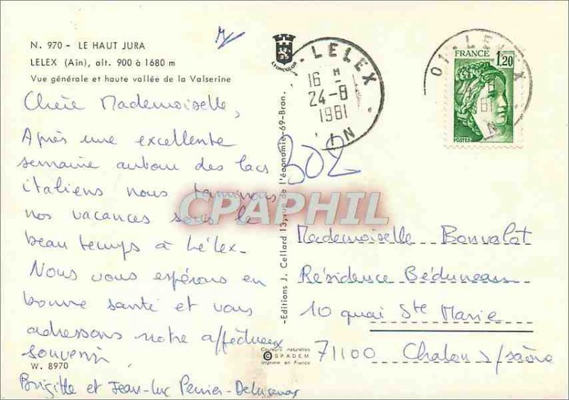 Postcard Modern Lelex (Ain) 900 alt 1680m has the Jura Vue Generale and Haute...