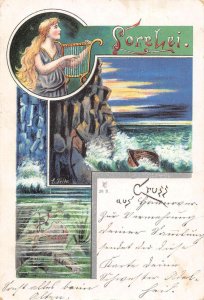 Lorelei Germany Grus Aus Siren Sailor Shipwreck Vintage Postcard AA34750