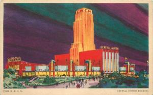 1933 General Motors Building Night Neon Chicago Illinois Donnelley postcard