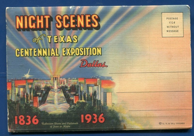 Texas Centennial Exposition Night Views 1936 Scenes Dallas tx postcard folder