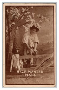 Postcard Help Wanted Male Studio Prop Vintage Standard View Card c1911