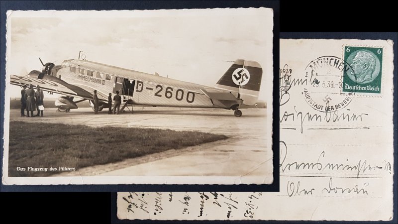 GERMANY THIRD 3rd REICH ORIGINAL POSTCARD LUFTWAFFE JUNKERS JU 52 HITLERS PLANE
