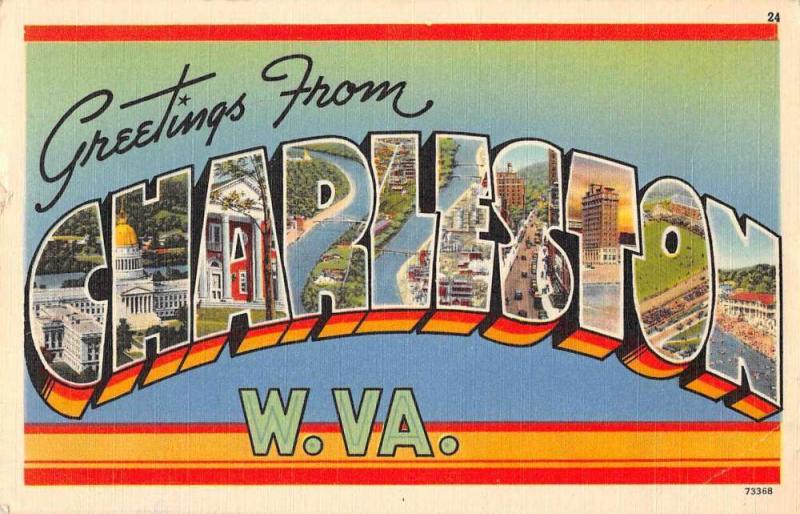 Charleston West Virginia Greetings Large Letter Linen Antique Postcard J67212