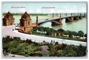 Mainz Germany Postcard Greetings from Mainz Street Bridge 1908