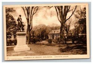 Vintage 1935 Postcard University of Vermont Lafayette Statue Burlington VT