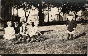 RPPC Little Children on Lawn Cute Kids Postcard V8