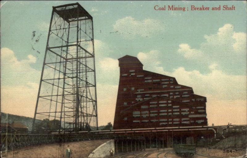 Pittston PA Cancel & Message - Coal Mining Breaker & Shaft c1910 Postcard