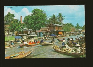 Thailand Bangkok Floating Market (Wat Sai) 1960's Color Postcard Unposted