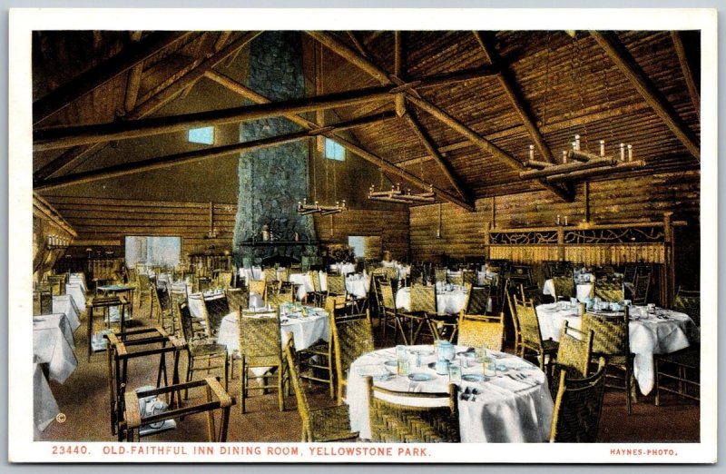 Postcard Yellowstone Park Old Faithful Inn Dining Room 1930s WB Lodge