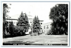 1950 High School Exterior Building Thorp Wisconsin Antique RPPC Photo Postcard