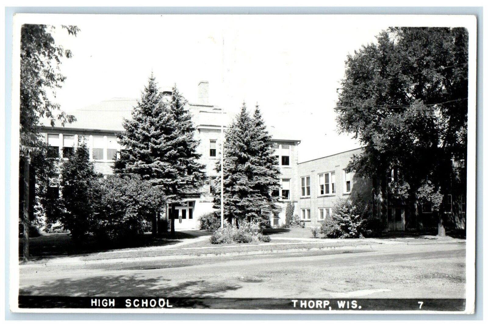 1950 High School Exterior Building Thorp Wisconsin Antique RPPC Photo