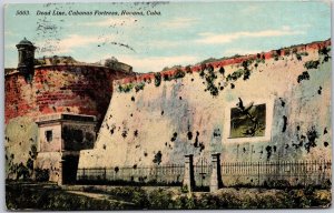 Havana Cuba CU, 1911 Dead Line Cabanas Fortress, Stone Walls Watchtower Postcard