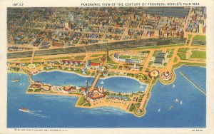 1933 Chicago Expo Panoramic View, Aerial Linen  Postcard CT Art Colortone Unused