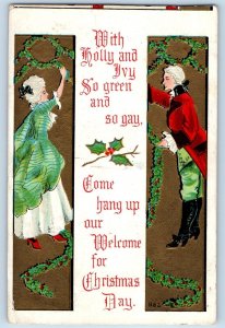 HBG Signed Artist Postcard Christmas Washington Holly Berries Embossed 1910
